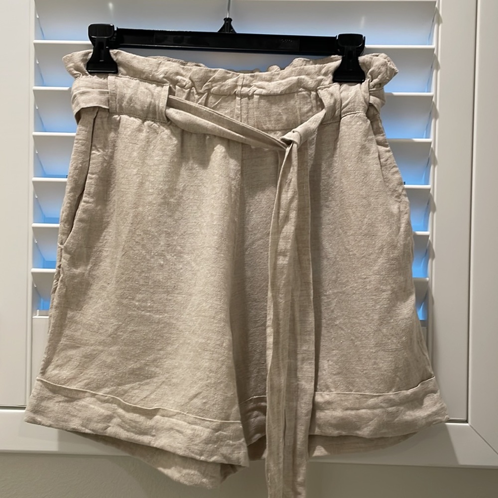 MNG MANGO Beige Linen High Waisted Paperbag Shorts - Picture 4 of 5